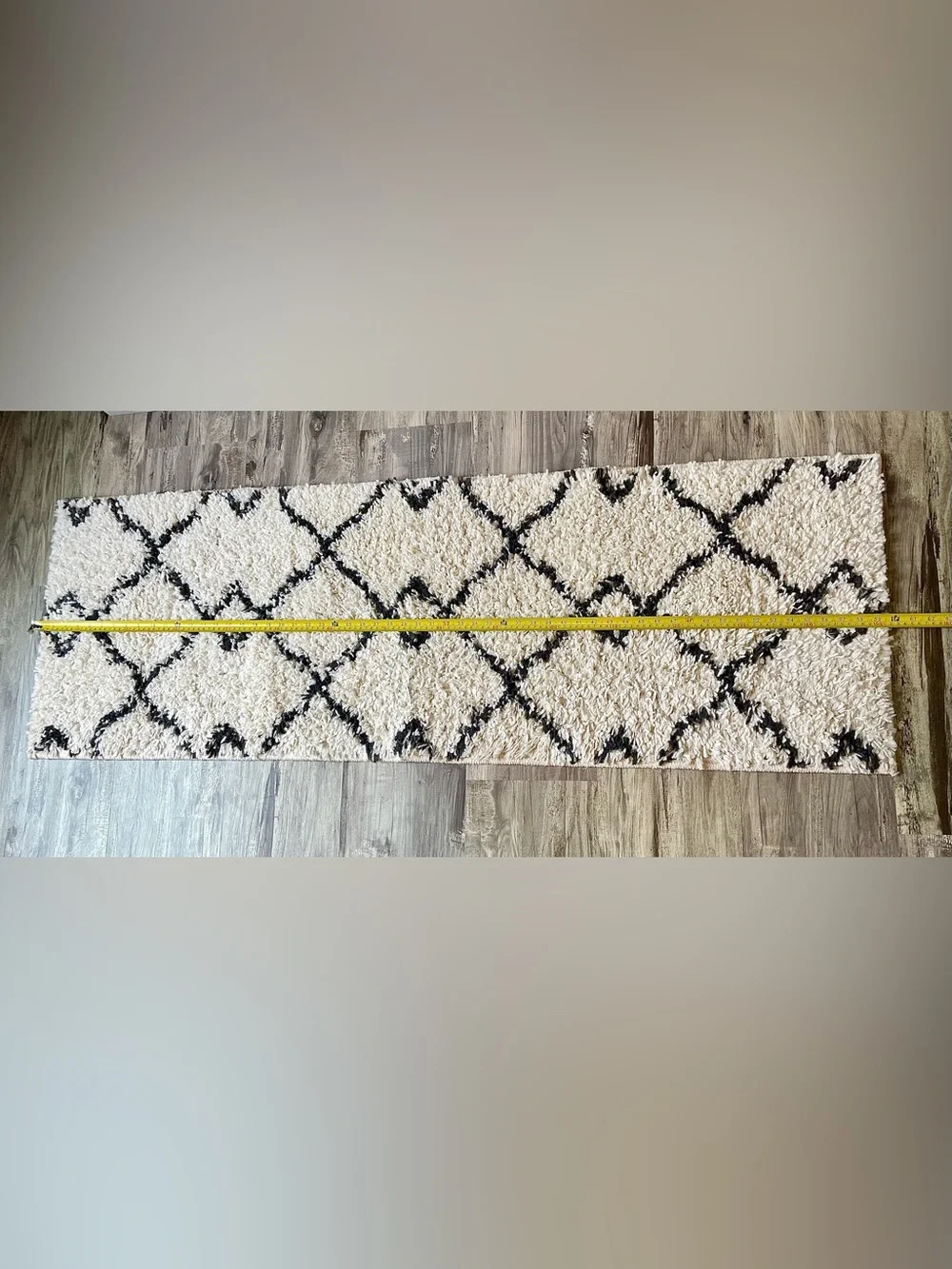 Cream & Brown Geometric Shag Runner Rug – Approx. 19.5” x 59.5”